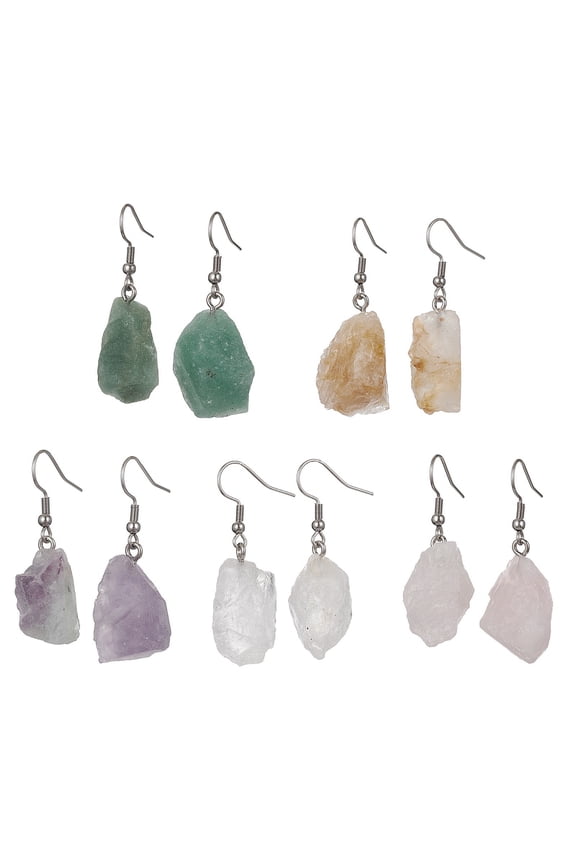 10pairs Mixed Raw Nugget Dangle Earrings 304 Stainless Steel Jewelry for Women 40~43x13~19mm