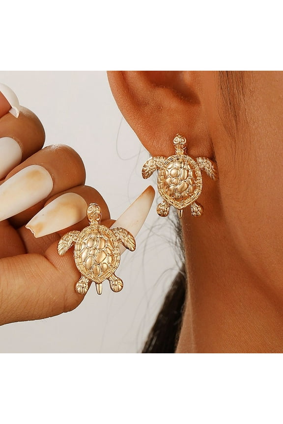 10pairs Sea Turtle Alloy Stud Earrings for Women Light golden 26x22mm 10pairs