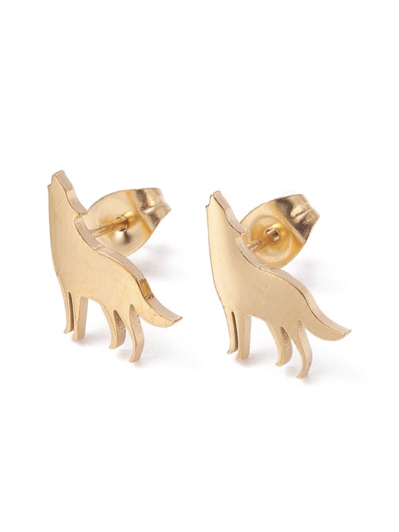 10pairs Wolf 304 Stainless Steel Stud Earrings for Women Golden 11x11mm Pin: 0.7mm