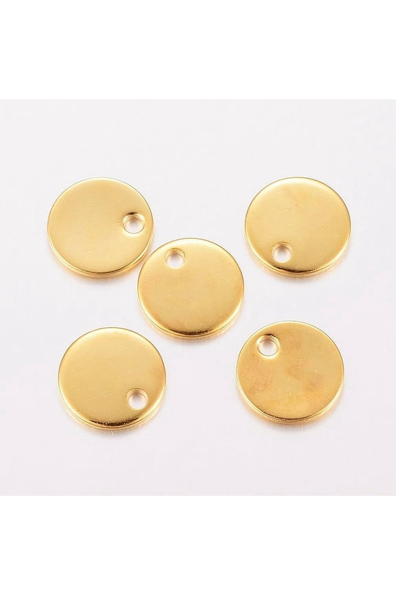 10pc 10Pcs Stamping Blank Tag 201 Stainless Steel Charms Flat Round Golden for Women Birthday Festival Elegant Gifts Personalized Jewelry 8x0.8mm Hole: 1.2mm Golden
