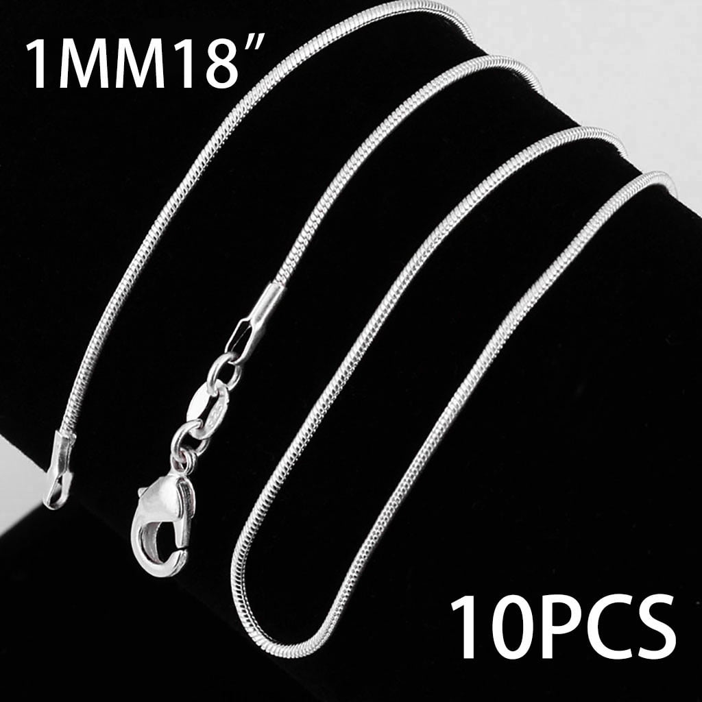 10pc 16/18 inch Fashion Jewelry Sterling Silver 1 mm Snake Chain ...