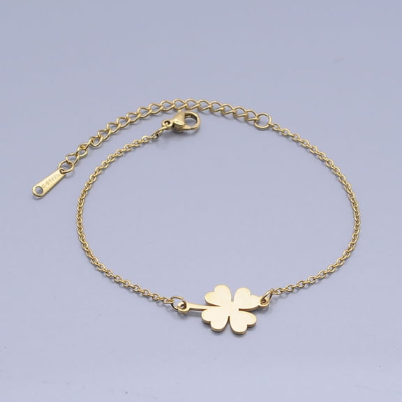 10pc 201 Stainless Steel Link Bracelets with Lobster Claw Clasps Clover Golden 6-7/8 inch(17.3~17.5cm)