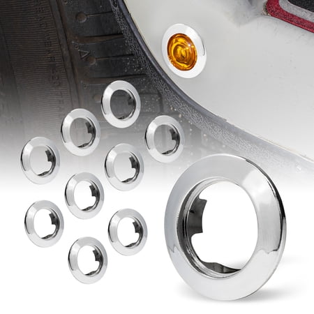 10pc 3/4 inch Round Marker Light Chrome Bezel [Compatible Model: SIL1010 and SIL1013] [Snap-On Install] for Truck Trailer Marker Lights Turn Signals Brake Lights