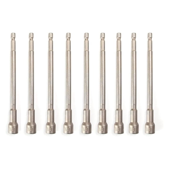 10pc 3/8" SAE 6" Extra Long Magnetic Nut Setter Driver Set - 1/4" Hex Shank Quick Release - Vanadium Steel - Power Drill Accessory