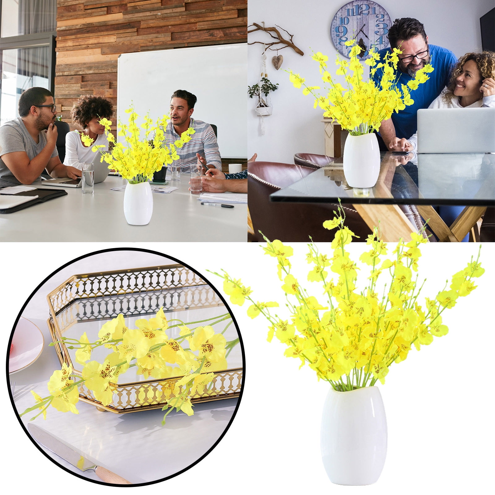 10pc 3 Forks Yellow Artificial Flowers Home Decoration Bouquet Silk Flower Ornaments