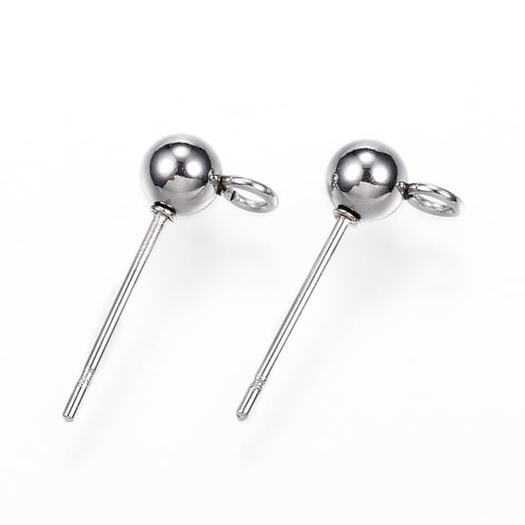 10pc 304 Stainless Steel Ball Stud Earring Findings with Loop Stainless Steel Color 15x7x4mm Hole: 1.7mm Pin: 0.8mm