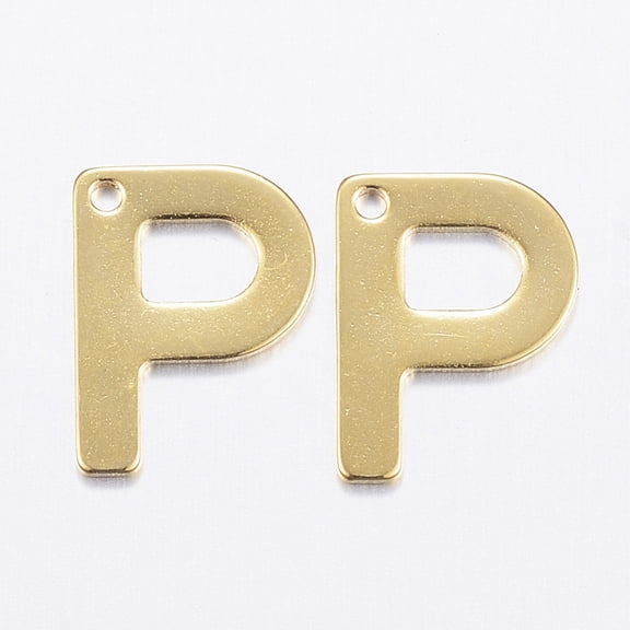 10pc 304 Stainless Steel Charms Letter.P Real 18K Gold Plated 11x8.5x0.8mm Hole: 1mm DIY