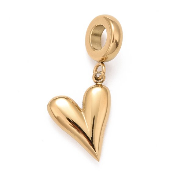 10pc 304 Stainless Steel European Dangle Charms Large Hole Pendants Heart Real 18K Gold Plated 27mm Hole: 5mm Heart: 16x12.5x3.5mm