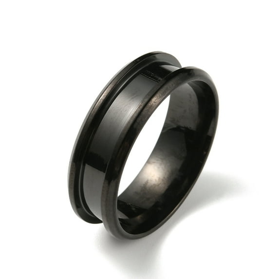 10pc 304 Stainless Steel Grooved Finger Ring Settings Ring Core Blank for Inlay Ring Jewelry Making Electrophoresis Black US Size 11 3/4(21.1mm)
