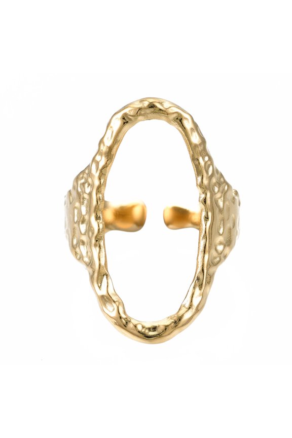 10pc 304 Stainless Steel Oval Open Cuff Ring Hollow Chunky Ring for Women Golden US Size 6 3/4(17.1mm)