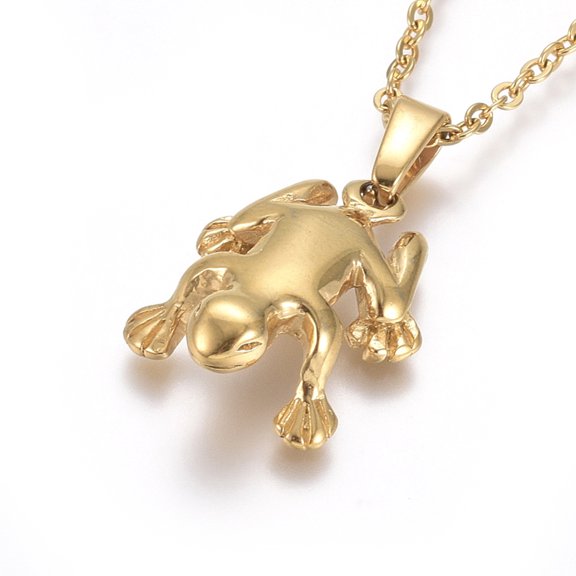 10pc 304 Stainless Steel Pendant Necklaces with Cable Chains and Lobster Claw Clasps Frog Golden 17.6 inch(44.8cm) 1.5mm