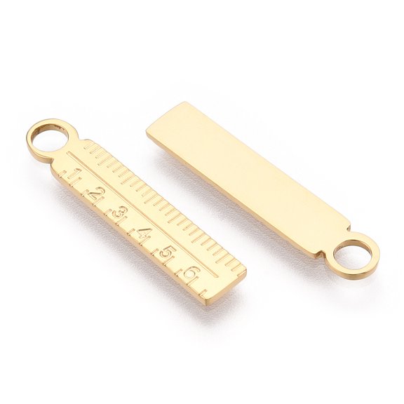 10pc 304 Stainless Steel Pendants Manual Polishing Ruler Charm Real 14K Gold Plated 23.5x4.5x1mm Hole: 2.5mm