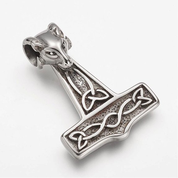 10pc 304 Stainless Steel Pendants Thor's Hammer with Sheep Silver 40x29x10mm Hole: 6mm