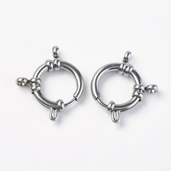 10pc 304 Stainless Steel Smooth Surface Spring Ring Clasps Stainless Steel Color 22x18x4.5mm Hole: 3mm