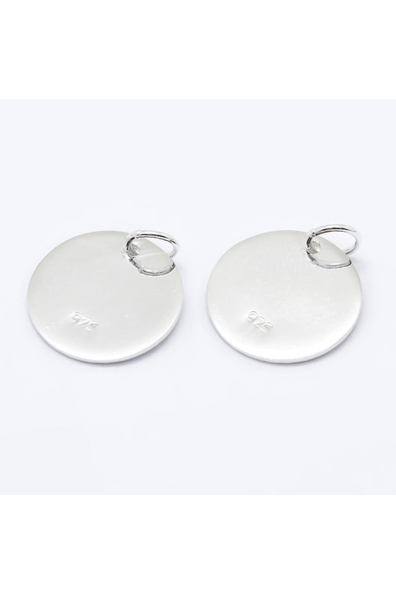 10pc 925 Sterling Silver Pendants Flat Round Charms with 925 Stamp Silver 12x0.6mm Hole: 3mm