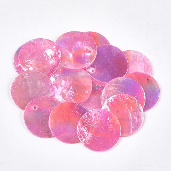 10pc AB Color Plated Capiz Shell Pendants Dyed Flat Round Hot Mixed Color 24~25x1~2mm Hole: 1.5mm