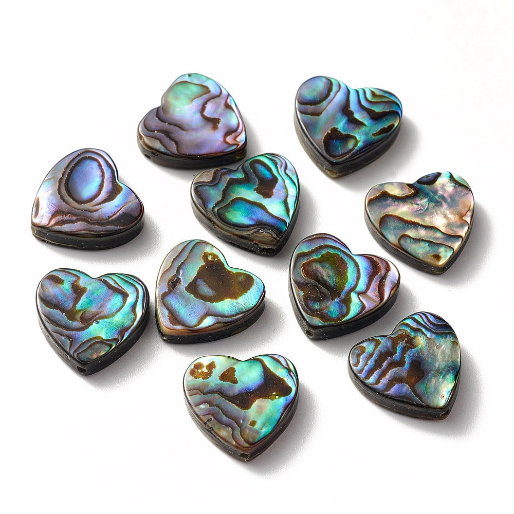 10pc Abalone Shell/Paua Shell Beads Heart Colorful 14x14x4mm Hole: 1 ...
