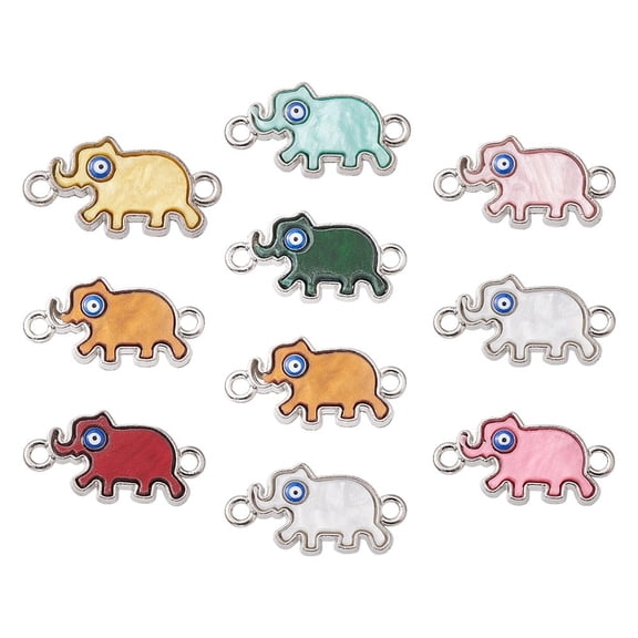 10pc Acrylic Pendants with Enamel and Alloy Findings Elephant with Mixed Color Platinum 11.5x22.5x2.5mm Hole: 1.8mm