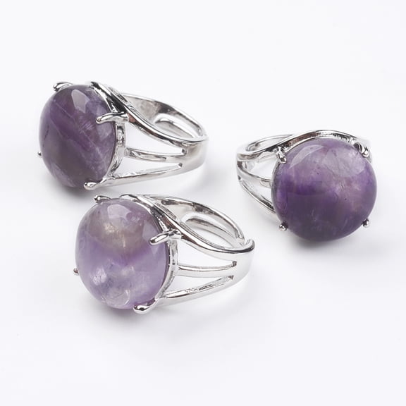 10pc Adjustable Natural Amethyst Finger Rings with Brass Findings US Size 7 1/4(17.5mm)