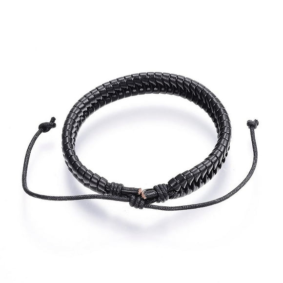 10pc Adjustable PU Leather Cord Bracelets Black 2 inch(51mm) DIY