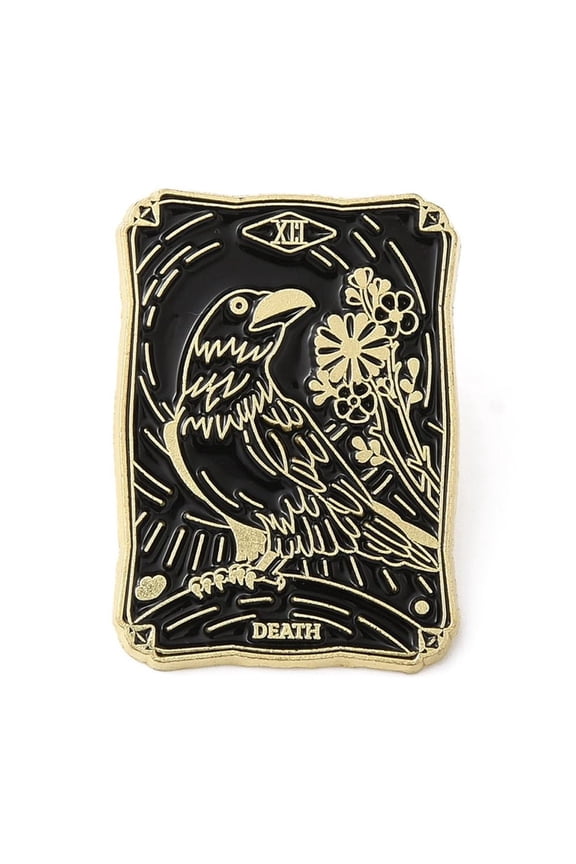 10pc Alloy Brooch Enamel Pins Light Gold Tarot Card Badges Death Black 30.5x21.5x1.5mm