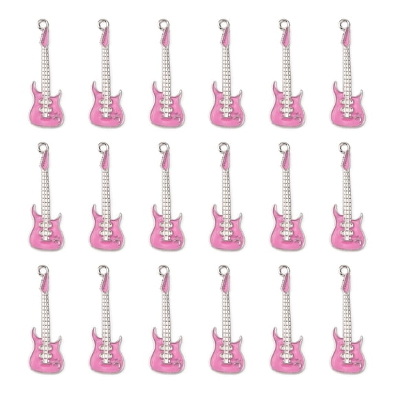 10pc Alloy Enamel Big Pendants Lead Free and Cadmium Free Guitar Platinum Pink about 62mm long 18.5mm wide 2mm thick hole: 3mm