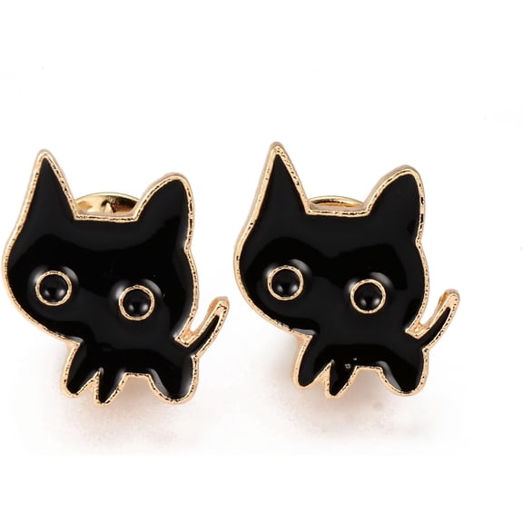 10pc Alloy Enamel Brooches Enamel Pin with Butterfly Clutches Cat Shape Cadmium Free & Nickel Free & Lead Free Black 18x17x2mm Pin: 1mm