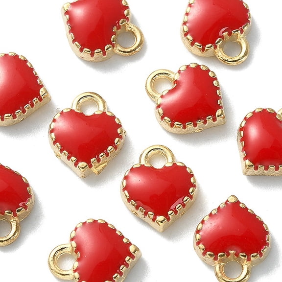 10pc Alloy Enamel Charms Cadmium Free & Lead Free Heart Light Gold Red 8x7.5x2.5mm Hole: 1.5mm