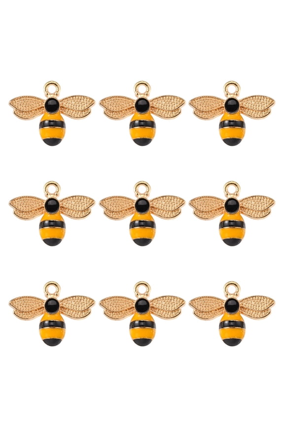 10pc Alloy Enamel Pendants Cadmium Free & Lead Free Light Gold Bees Gold & Black 17.5x22.5x4mm Hole: 2mm