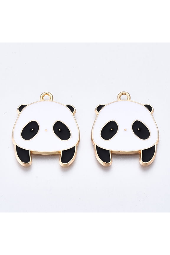 10pc Alloy Enamel Pendants Cadmium Free & Lead Free Light Gold Panda Shape White & Black 24x20x1.5mm Hole: 1.8mm
