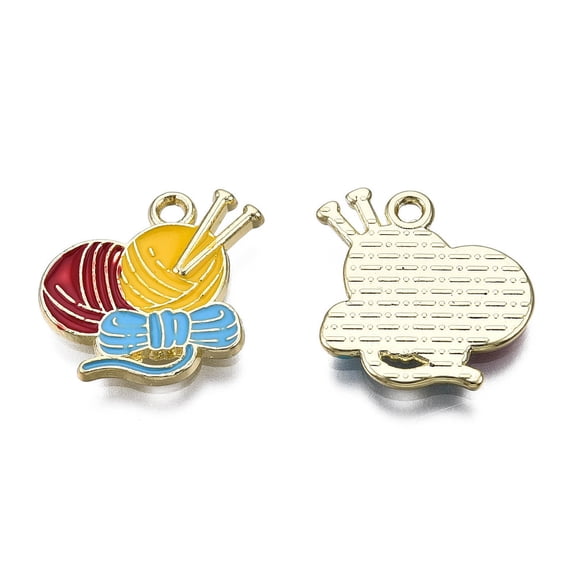 10pc Alloy Enamel Pendants Cadmium Free & Lead Free Light Gold Woolen Ball Of Yarn Charm Gold 17x16x1.5mm Hole: 1.6mm