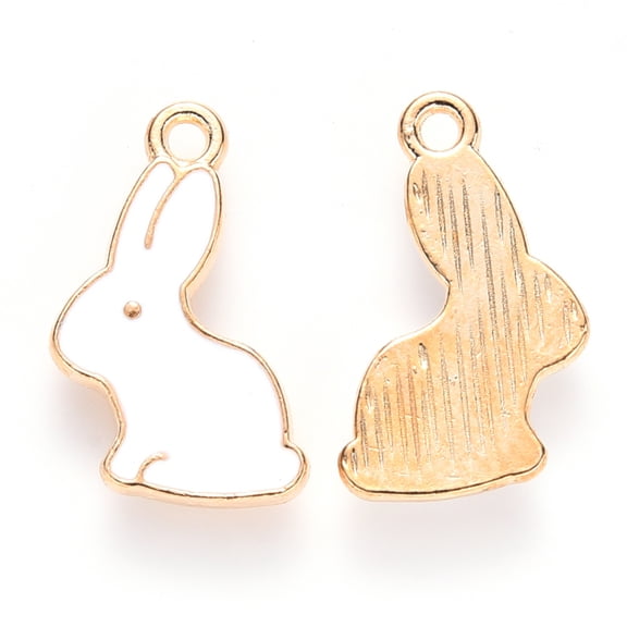 10pc Alloy Enamel Pendants Rabbit Light Gold White 17x11x1.5mm Hole: 1.4mm