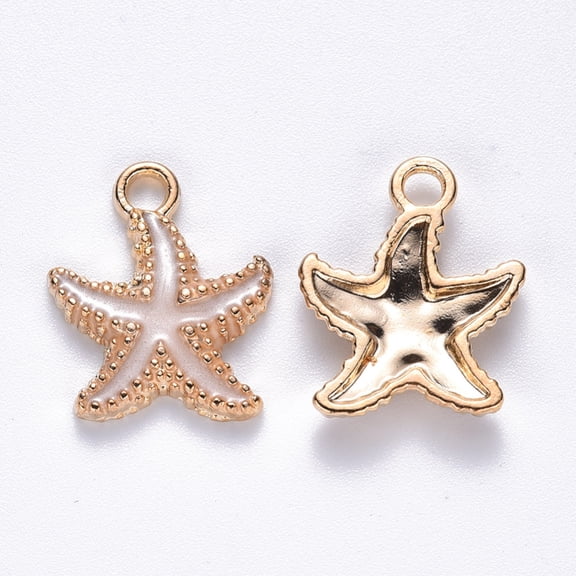 10pc Alloy Enamel Pendants Starfish Light Gold White 18x15x3mm Hole: 2.5mm