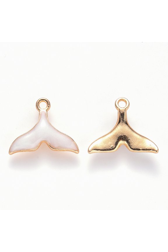 10pc Alloy Enamel Pendants Whale Tail Shape Light Gold White