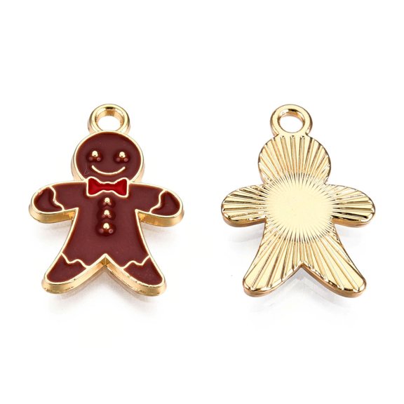 10pc Alloy Enamel Pendants, for Christmas, Light Gold, Gingerbread Man, Camel, 20.5x14x2mm, Hole: 2mm