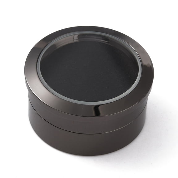 10pc Alloy Loose Diamond Boxes Flat Round with Clear Glass Window and Sponge Inside for Jewelry Cabochons Displays Electrophoresis Black 3.25x1.65cm