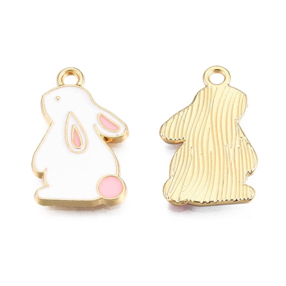 10pc Alloy Pendants with Enamel Rabbit Light Gold White 22x13x2mm Hole: 2mm DIY