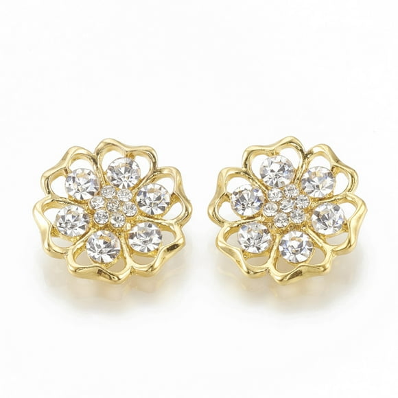 10pc Alloy Rhinestone Shank Buttons 1-Hole Flower Crystal 22x21.5x7mm Hole: 2mm