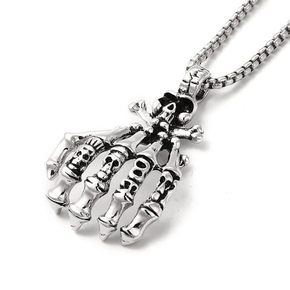 10pc Alloy Hands Pandant Necklace with Box Chains Gothic Jewelry for Men Women Silver 23.54 inch(59.8cm)
