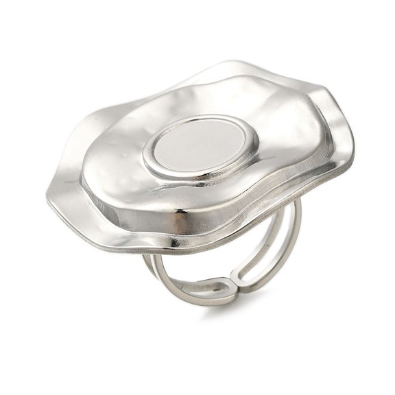 10pc Anti-Tarnish 304 Stainless Steel Ring Components Pad Ring Settings Flat Round Stainless Steel Color Tray: 10mm Round: 34.5x32mm Inner Diameter: 17mm