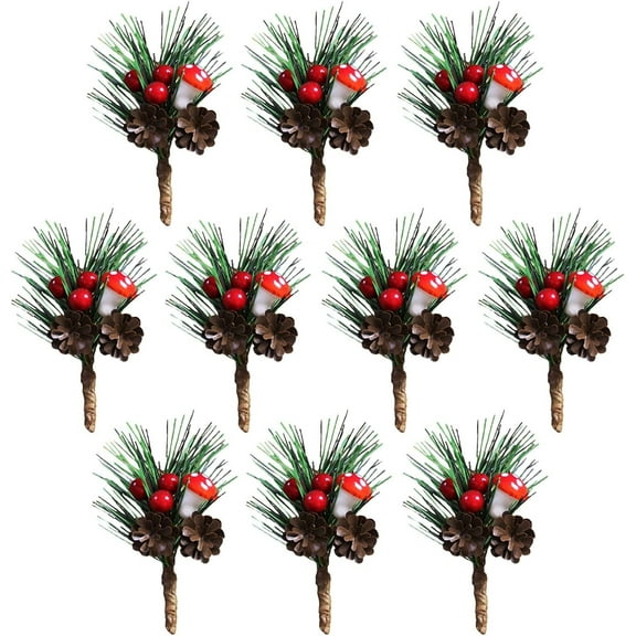 10pc Artificial Flower Red Christmas Berry Pine Cone Holly Branches Decoration For Home Floral Decor Crafts