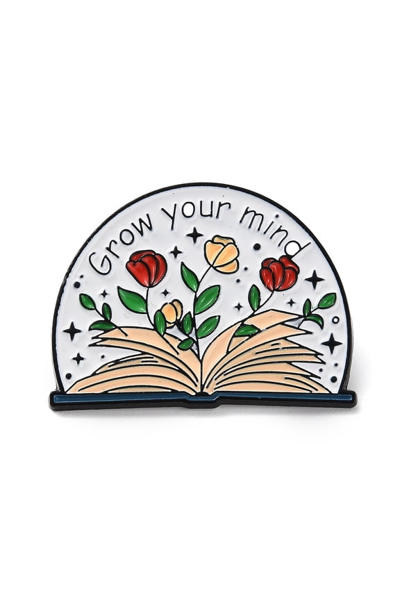 10pc Book & Flower Enamel Pins Black Alloy Brooch for Backpack Clothing PeachPuff 23x30x1.3mm