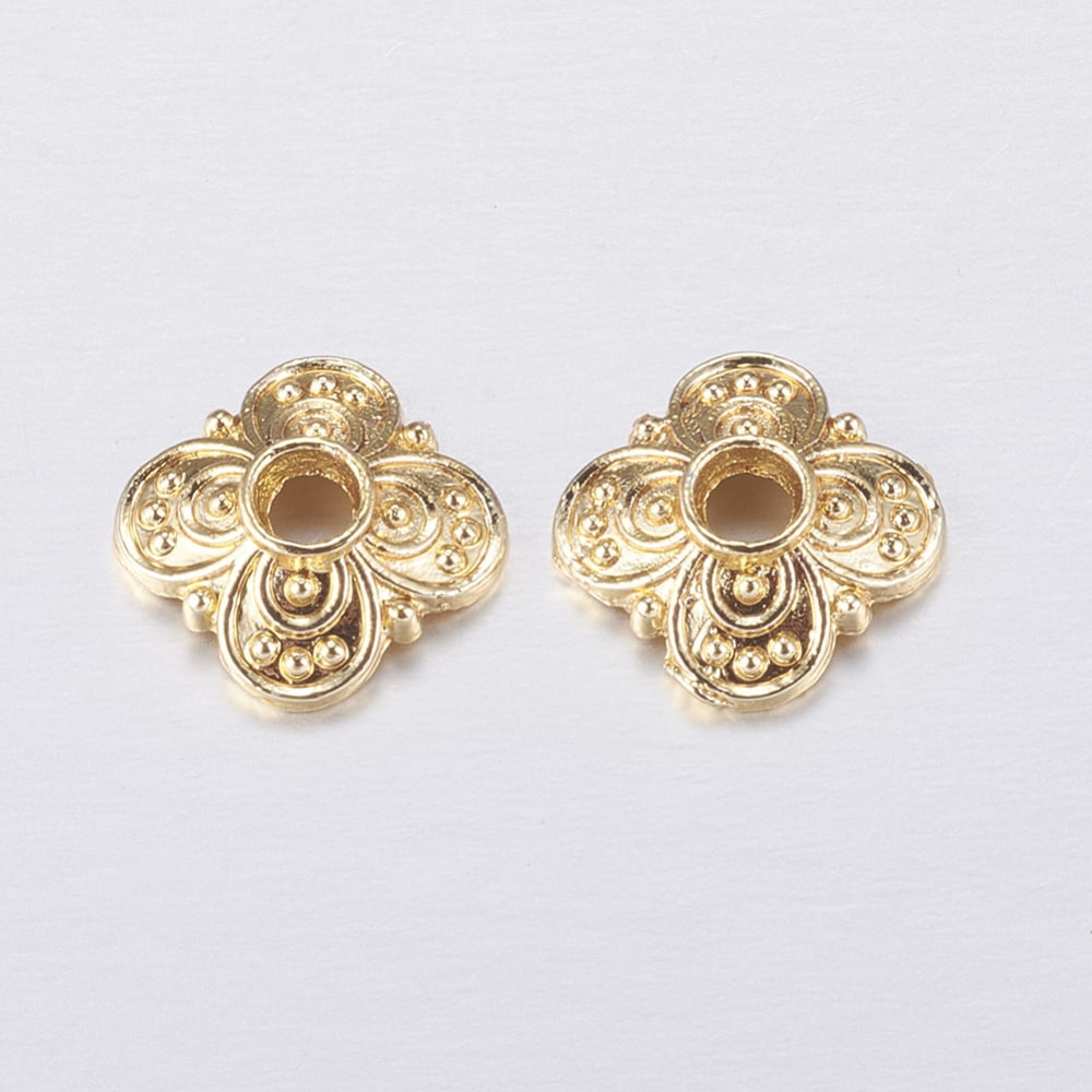 10pc Brass Bead Caps Long-Lasting Golden Plated 4-Petal 9x9x2.5mm Hole: 2mm