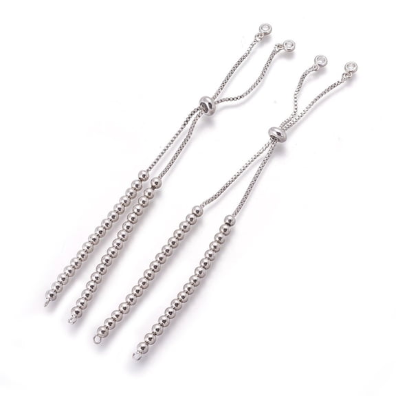 10pc Brass Bracelets Making Slider Bracelets with Cubic Zirconia Platinum 10-1/2 inch(26.8cm) Hole: 1.6mm