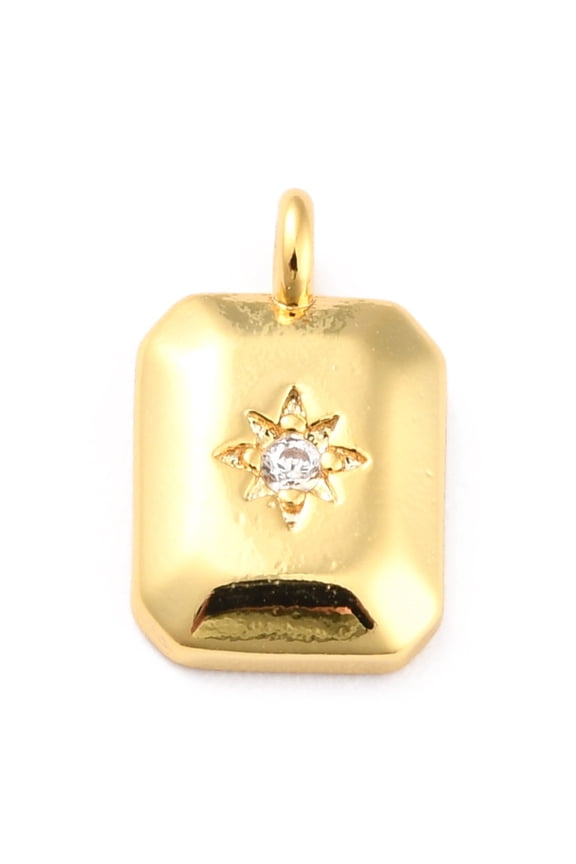 10pc Brass Clear Cubic Zirconia Charms Long-Lasting Plated Shield with Sun Real 18K Gold Plated 12x7x3mm Hole: 1mm
