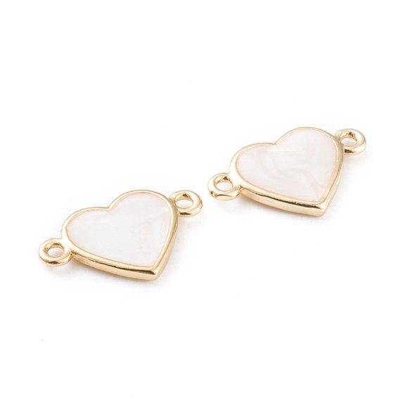 10pc Brass Enamel Links Long-Lasting Plated Heart White Real 18K Gold Plated 11x17.5x2mm Hole: 1.4mm