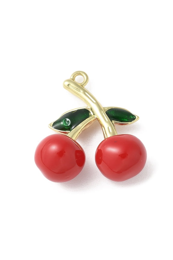 10pc Brass Enamel Pendants Rack Plating Long-Lasting Plated Cherry Charm Real 18K Gold Plated 21x19x9mm Hole: 1.5mm