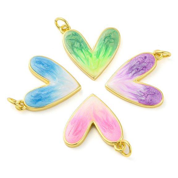 10pc Brass Enamel Pendants with Glitter and Jump Ring Long-Lasting Plated Real 18K Gold Plated Heart Charm Mixed Color 17x18x2.5mm Hole: 3.5mm