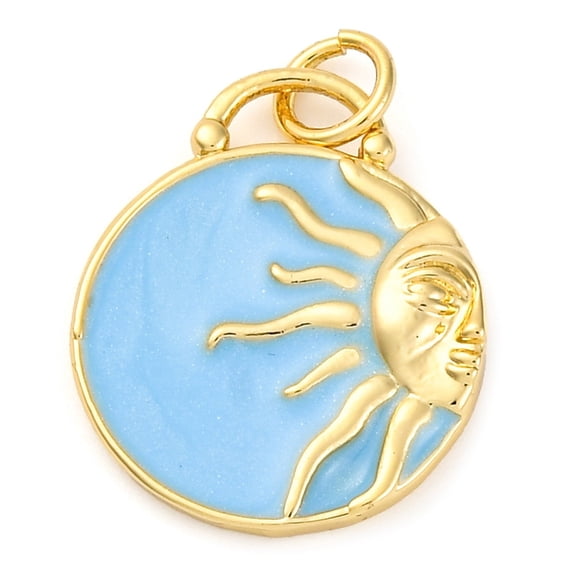 10pc Brass Enamel Pendants with Jump Ring Real 18K Gold Plated Flat Round with Sun & Deer Charm Sun 18.5x15.5x3mm Hole: 3.4mm
