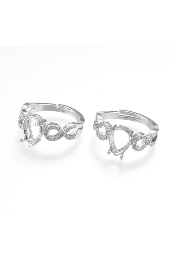 10pc Brass Finger Ring Components 4 Claw Prong Ring Settings with Cubic Zirconia Size 6 Platinum Tray: 7.5x5mm 16.5mm